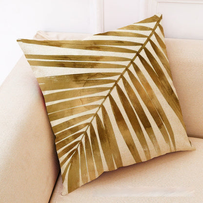 Golden Leaves Cotton Linen Cushion Case for Office Use
