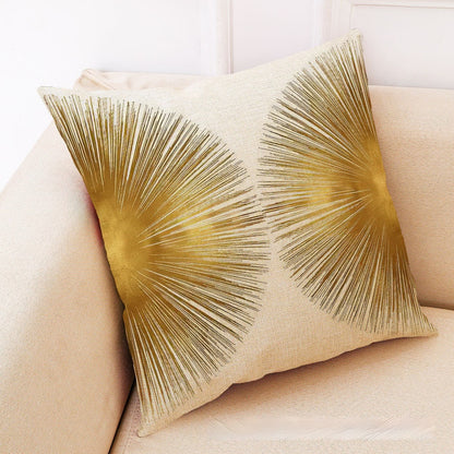 Golden Leaves Cotton Linen Cushion Case for Office Use